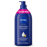 NIVEA Essentially Enriched Body Lotion for Very Dry Skin with Hyaluronic Acid and Almond Oil, 72-Hour Hydration for a Calming Nightly Self-Care Ritual, 33.8 Fl Oz Pump Bottle