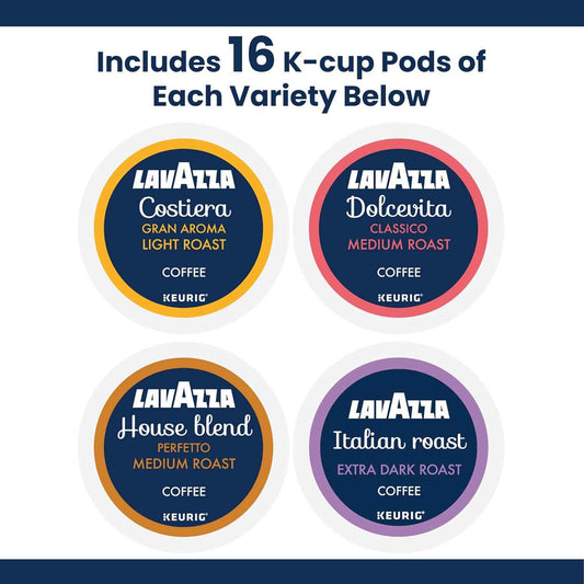 Lavazza Coffee Variety Pack – Premium Birthday Gift for Coffee Lovers, 64 Keurig K-Cup Pods