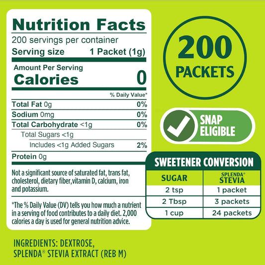 Splenda Stevia Zero Calorie Sweetener Packets – Travel-Friendly Single-Serve Sugar Substitute for Picnics and Road Trips