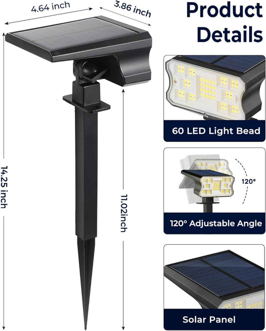 HGGH Solar Spot Lights Outdoor – Warm White 60 LED Accent Lights for Front Yard Curb Appeal and Garden Aesthetics