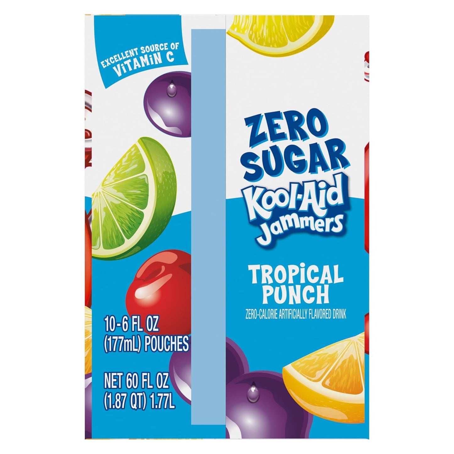Kool-Aid Jammers Tropical Punch Zero Sugar Pouches, 10 ct Box, Picnic and Park Outing Drink for Kids