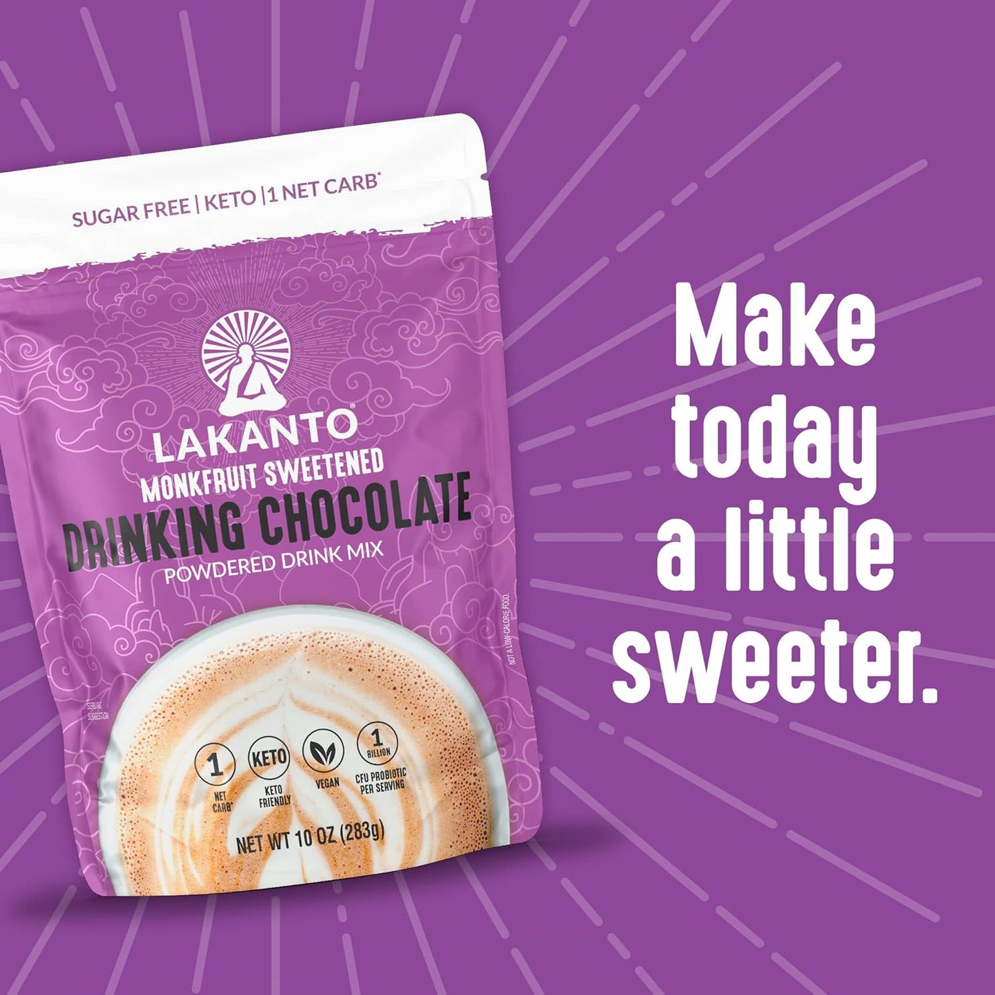 Lakanto Sugar Free Drinking Chocolate - Thoughtful Gourmet Gift for Keto and Diabetic Friends, Monk Fruit Cocoa, 10 oz Pouch