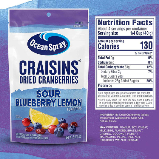 Ocean Spray Craisins Dried Cranberries, Portable Hiking and Trail Snack, 6oz Resealable Pouch