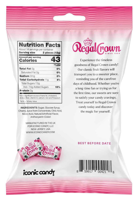 Regal Crown Sour Cherry Candy – Low-Calorie Mindful Snack, 15 Calorie Tart Cherry Treat for Self-Care Moments in Peg Bag
