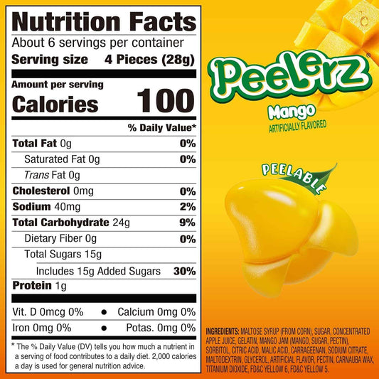 AMOS Peelerz Peelable Gummies – Travel and Hiking Daypack Snack, Pre-Portioned Real Fruit Juice Candy in 8.47oz Box