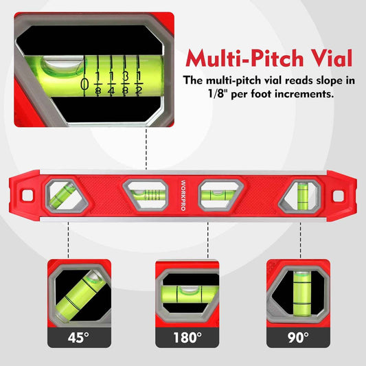 WORKPRO Compact Magnetic Torpedo Level - 12 Inch V-Groove Leveler for One-Person Shelf and Cabinet Installs