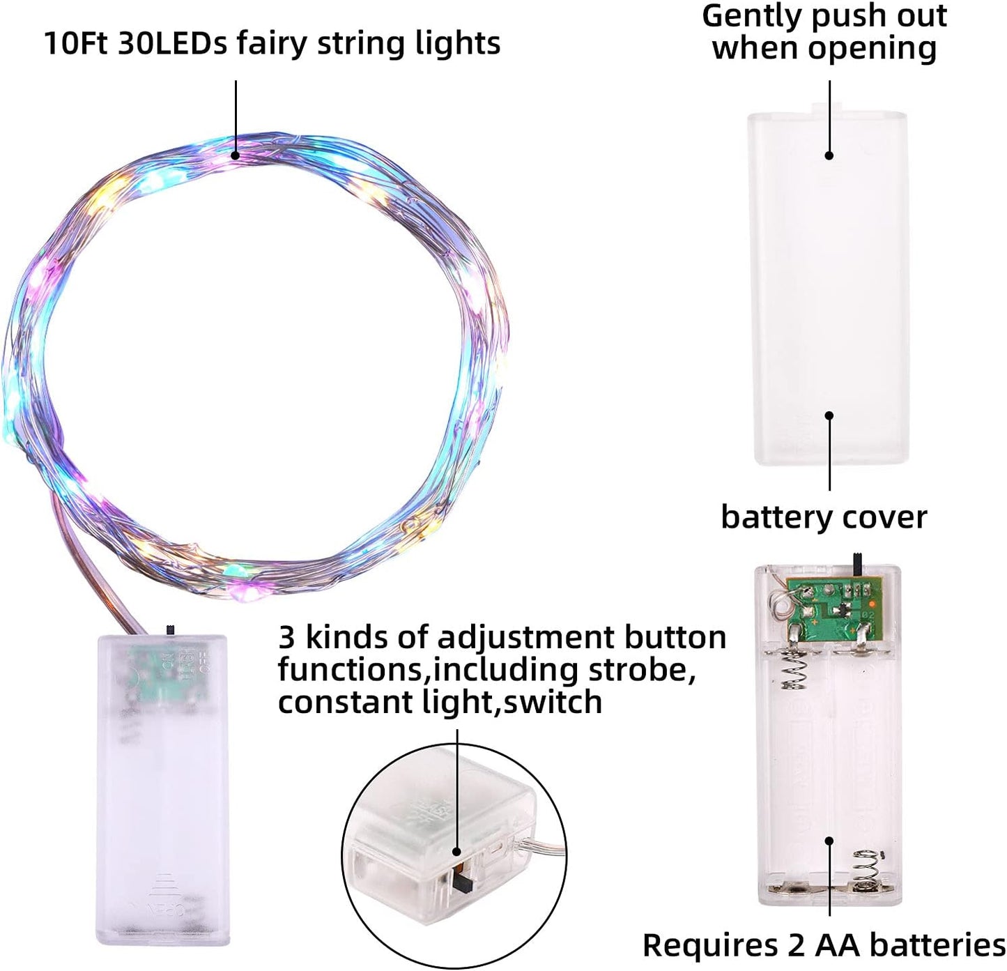 Mandiq 4 Pack Fairy Lights Battery Operated as Birthday Gift for Her, 10ft Multicolor String Lights for Cozy Room Surprise