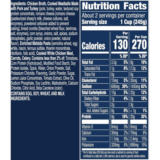 Progresso Protein Mediterranean-Style Meatball and Chicken Soup, Camp Stove and Trail-Ready Heat-and-Eat Meal, 18.5 oz Can