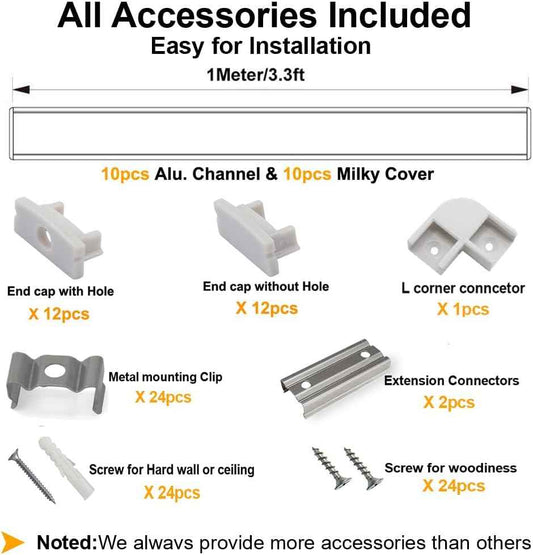 hunhun 10-Pack 1m U-Shape LED Aluminum Channel Milky Cover – Clean Recessed Lighting for Minimalist Kitchen Under-Cabinet and Floating Shelves