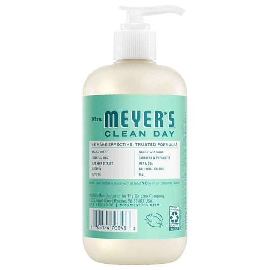 Mrs. Meyer's Clean Day Hand Soap, Mint, 12.5 fl oz – Display-Worthy Bottle for a Fresh Powder Room and Guest Bath Look