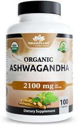 NaturaLife Labs Organic Ashwagandha 2100 mg – Uncluttered Supplement Shelf Essential, No Fillers Added