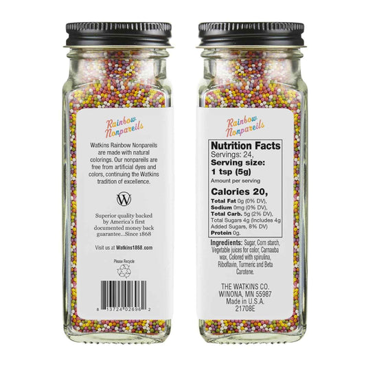 Watkins Gourmet Rainbow Nonpareils Sprinkles – Single Glass Jar of Naturally Colored Topping for Intentional Home Baking