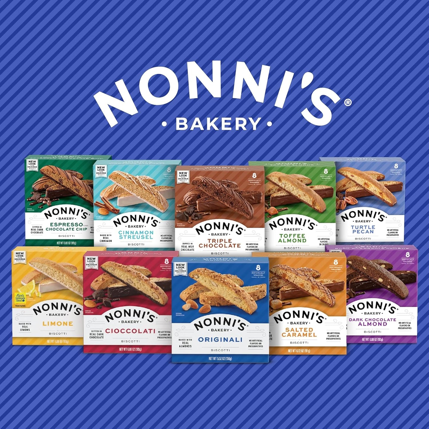 Nonni's Originali Almond Biscotti – 90-Calorie Mindful Snack for Self-Care Afternoons, Individually Wrapped