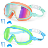 Seago Swim Goggles 2 Pack – UV400 Anti-Fog Kids Swimming Goggles with Wide View Lenses, Eye Protection for Pool and Beach