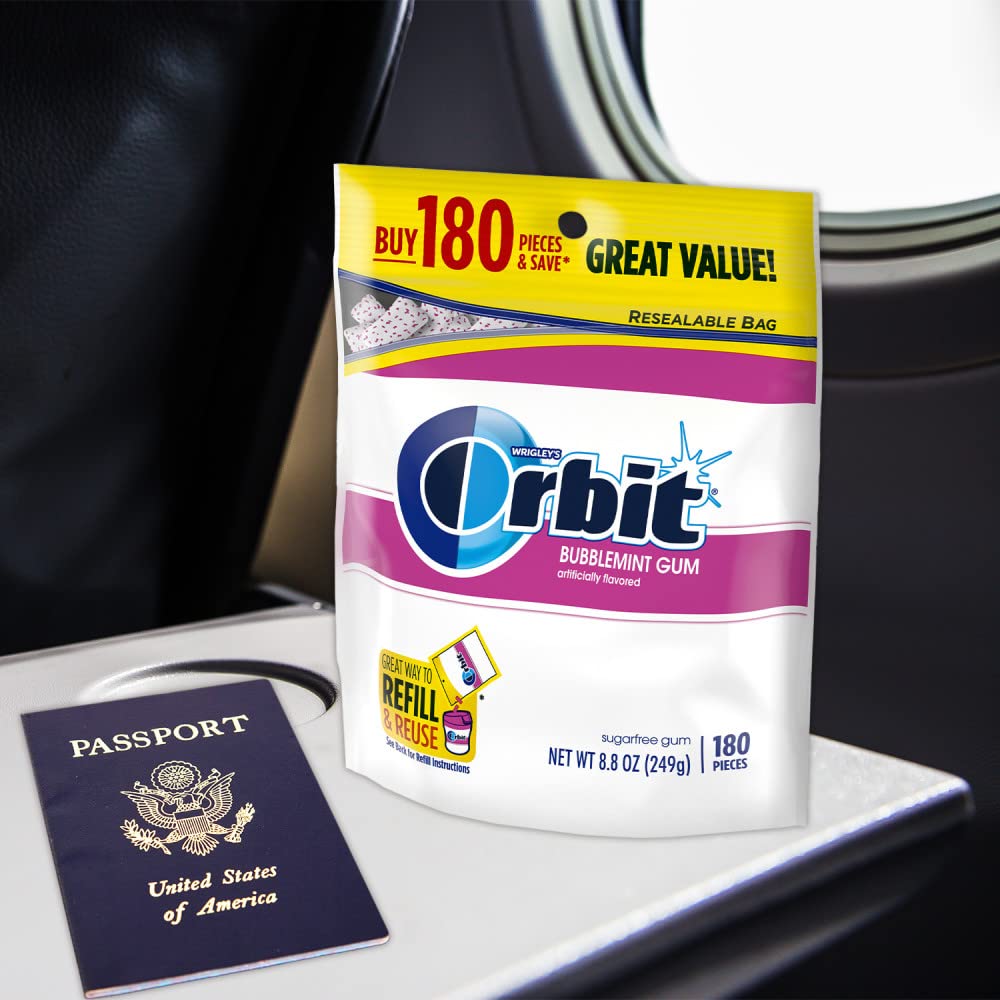 ORBIT Bubblemint Sugar Free Chewing Gum 180 Piece Bag, Car Cup Holder and Road Trip Companion