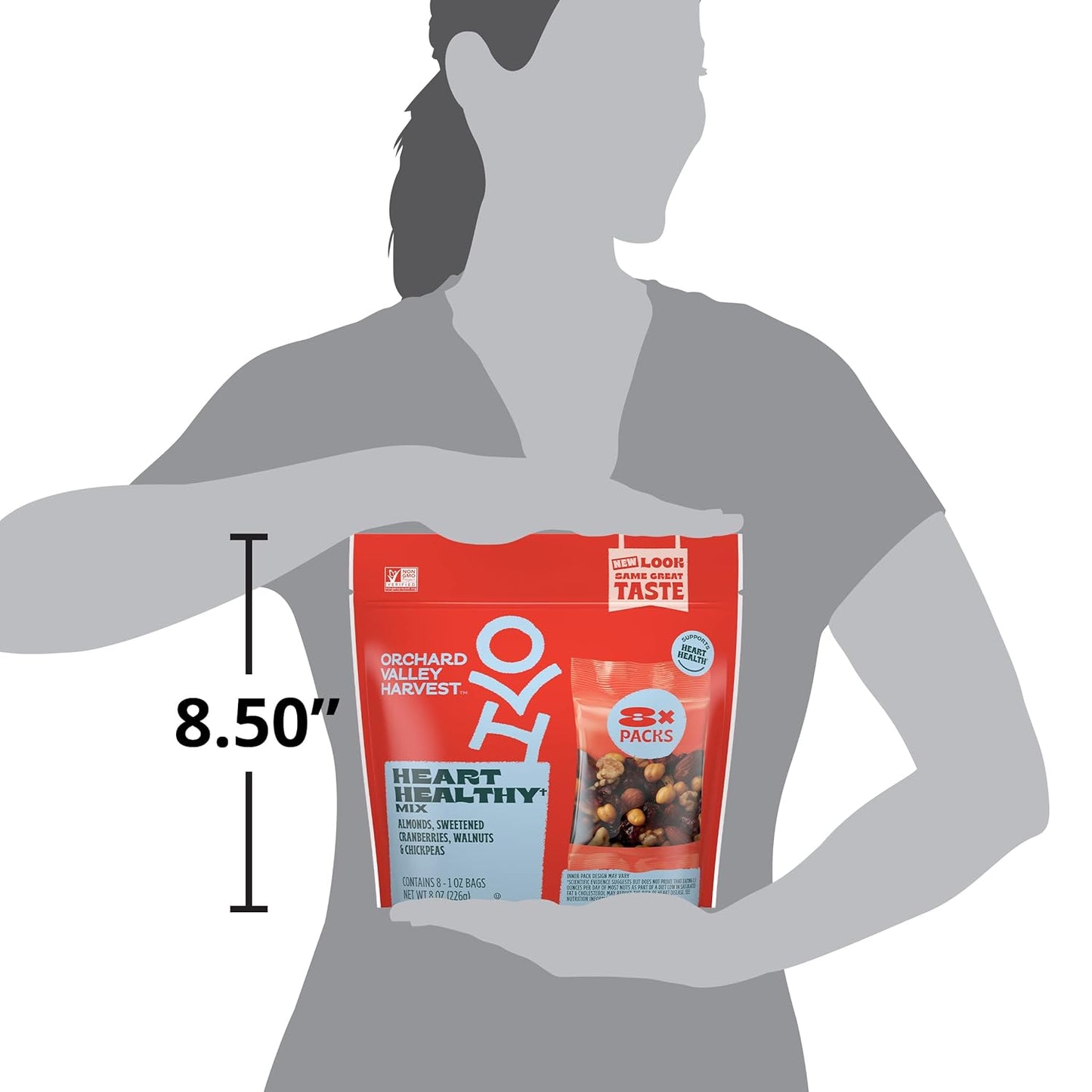 Orchard Valley Harvest Heart Healthy Blend, 1 Ounce Bags (Pack of 8) — Hiking and Trail-Ready Single-Serve Nut Mix