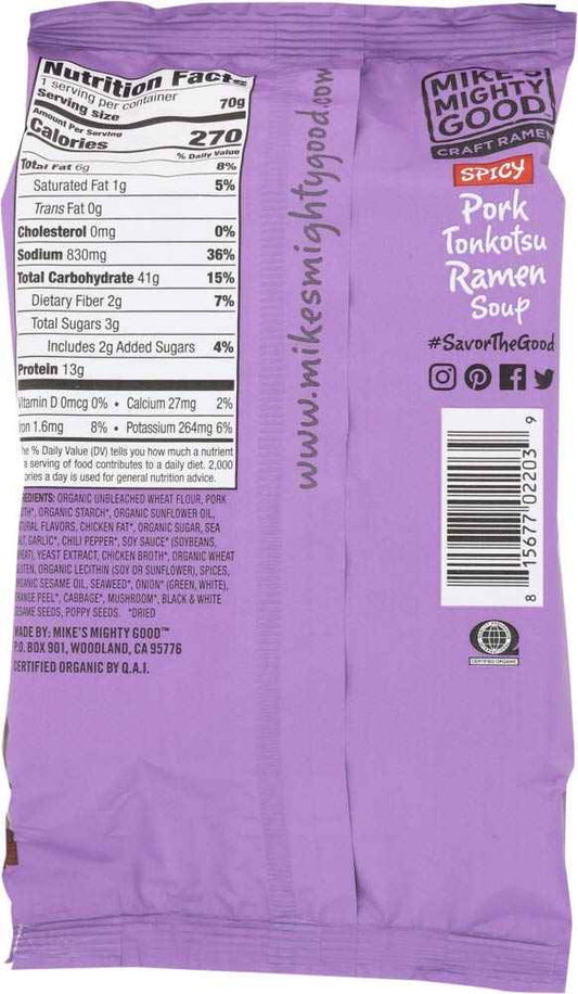 Mike's Mighty Good Tonkotsu Spicy Pillow Pack – 3-Minute Desk Lunch for Busy Professionals, No-Cleanup Focus Fuel