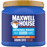Maxwell House 27.5oz Ground Coffee Medium Original Roast – Single Bulk Canister for a Clean Uncluttered Pantry Shelf