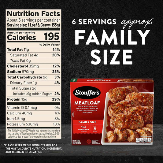 Stouffer's Meatloaf Family Size – Thoughtful Mother's Day Dinner Gift for Mom, Frozen Homestyle Comfort Meal