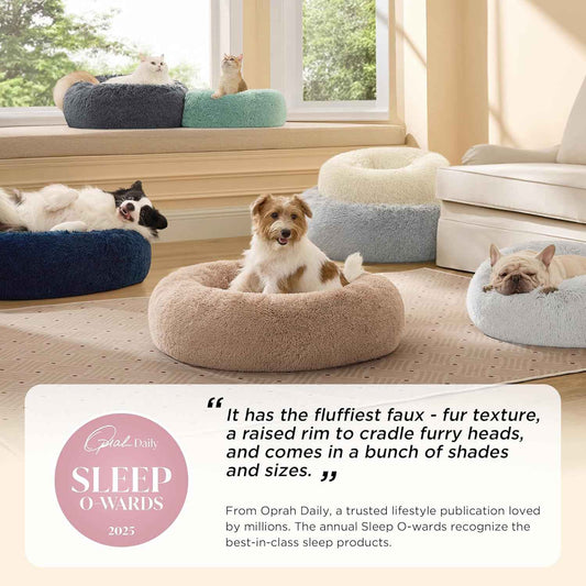 Bedsure Donut Calming Pet Bed – 18 Color Round Washable Bed, 30 inch Faux Fur Decorative Nest for Living Room and Bedroom