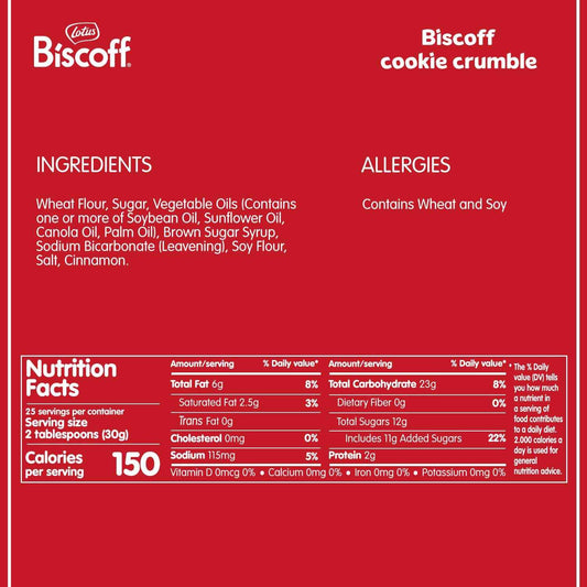 Lotus Biscoff Crumble - Pre-Crumbled Caramel Cookie Pieces for Fast Home Baker Prep and Efficient Dessert Stations, 1.65 lb