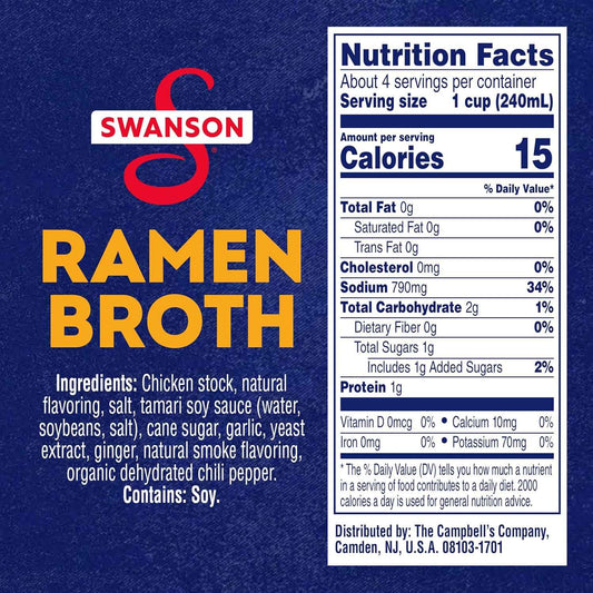 Swanson Ready Ramen-Style Broth – Fast Office Pantry Staple for Quick Lunches and Study Snacks, 32 oz