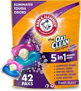 Arm & Hammer Plus OxiClean 5-in-1 Laundry Detergent Power Paks – Mudroom and Kids Bedroom Hamper Solution for Parents, Tough Stain Removal With No Spill Paks
