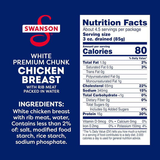 Swanson White Chunk Chicken Breast No Antibiotics No MSG 12.5 oz Pack of 2 – Lean 15g Protein for Wellness Pantry Staples
