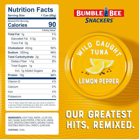 Bumble Bee Snackers Lemon Pepper Tuna – No-Refrigeration Camping Protein, 19g Wild-Caught Per 3oz Can