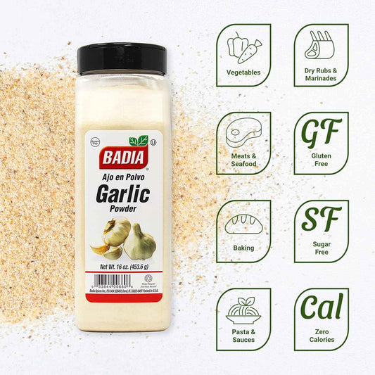 Badia Garlic Powder, 16 oz – Bulk Ground Garlic for Efficient Dinner Counter Cooking