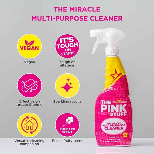 Stardrops Pink Stuff Rhubarb Cleaning Spray 750ml 3-Count – Birthday Gift for Mom Who Loves a Clean Kitchen