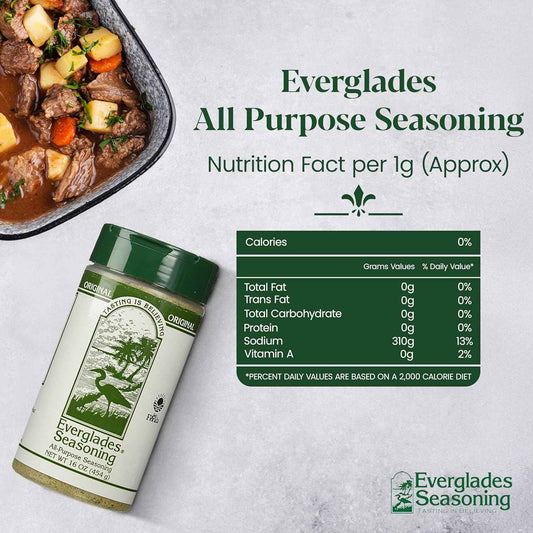 Everglades All Purpose Seasoning Blend - Clean-Eating Pantry Staple, 16 oz Gluten-Free Pesticide-Free Seasoning for Mindful Cooking