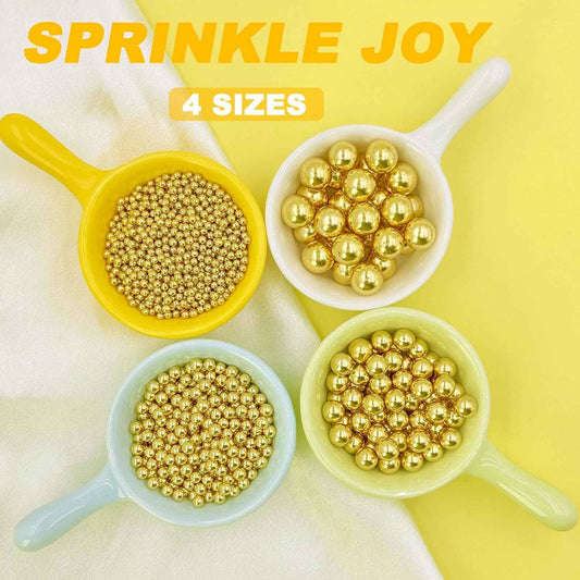 Gold Sprinkles for Cake Decorating – 4 Sizes Pearl Mix, Premium Edible Toppings for Wedding and Anniversary Cakes