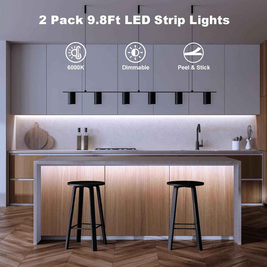 echosari Battery Operated LED Strip Lights – Nursery and Kids Bedroom Night Light with Auto Timer, 9.8ft 2-Pack Warm White