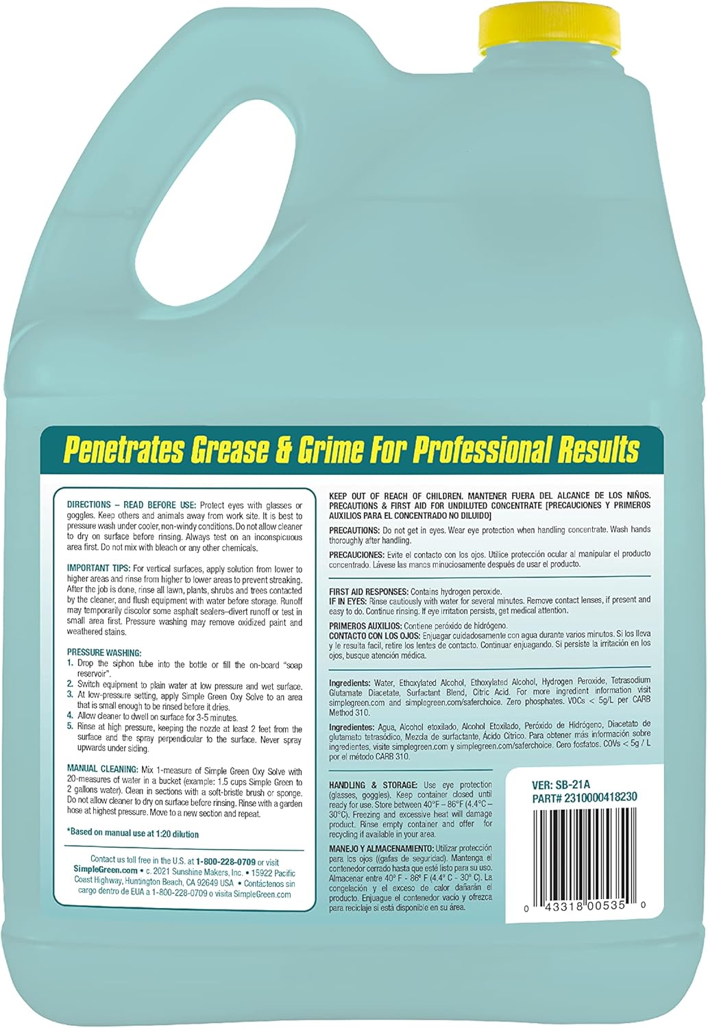 Simple Green Oxy Solve Outdoor Pressure Washer Cleaner – 1 Gal for Backyard Play Areas and Patios