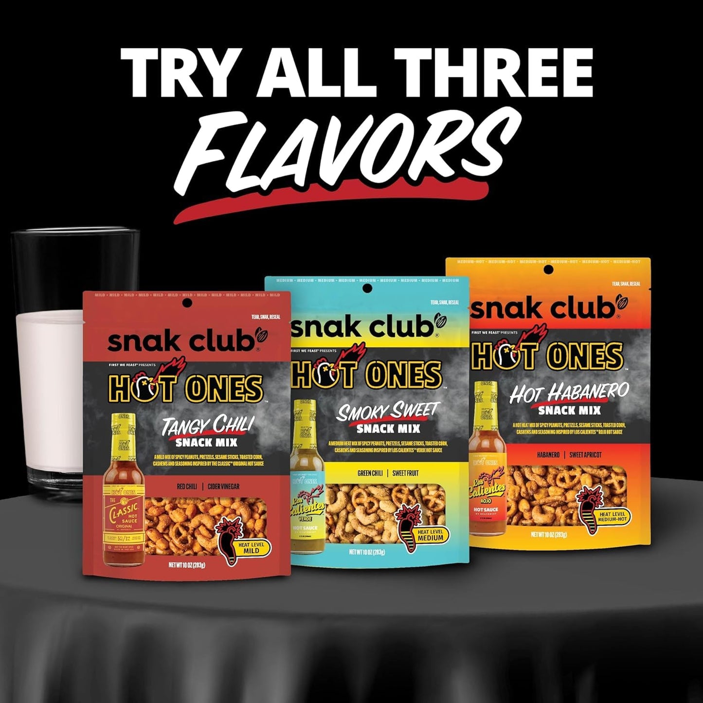 Snak Club x Hot Ones Hot Habanero Snack Mix – Portable Road Trip Snack with Protein and Crunch, No Refrigeration Needed, 10 oz Bag