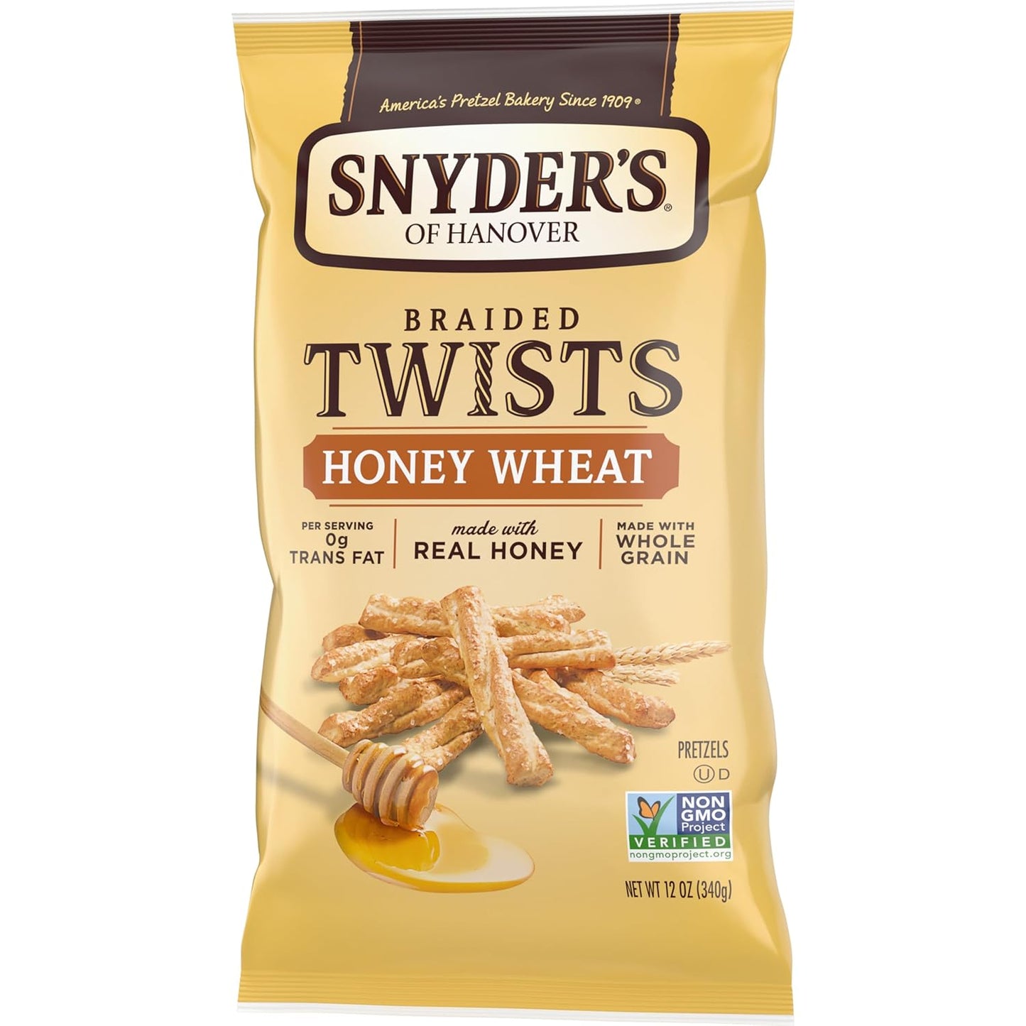 Snyder's of Hanover Honey Wheat Braided Pretzel Twists – Patio and Picnic Shareable Snack, 12 oz Bag