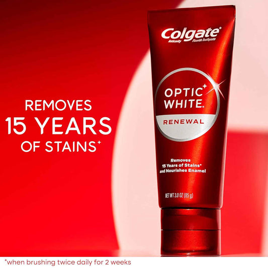 Colgate Optic White Renewal Toothpaste – Daily Self-Care Whitening for Coffee and Tea Drinkers, 3 Pack