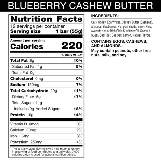 RXBAR Nut Butter and Oat Protein Bars – Portable Trail Fuel for Hiking and Cycling, 10g Protein Blueberry Cashew