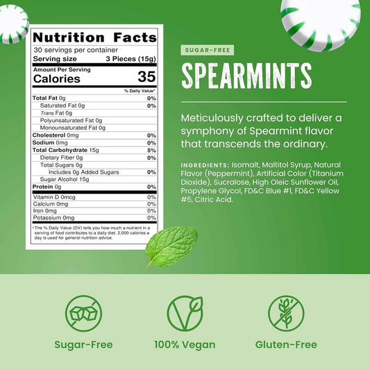Cambie Spearmint Sugar Free Mints – Calorie-Conscious Self-Care Candy for Home Relaxation, Resealable Pouch
