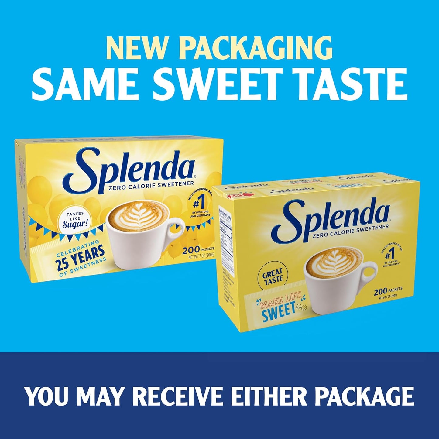 SPLENDA Zero Calorie Sweetener Packets – Clutter-Free Pantry Upgrade, 200 Pre-Portioned Packets with No Measuring Spoons Needed