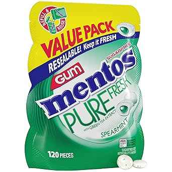 Mentos Pure Fresh Sugar-Free Chewing Gum with Xylitol, Fresh Mint, 120 Piece Bulk Resealable Bag for Stocking Stuffer and Holiday Gift