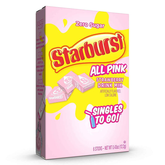 Starburst Singles To Go Strawberry Sugar-Free Drink Mix Sticks for Self-Care Hydration Stations and Home Wellness Rituals