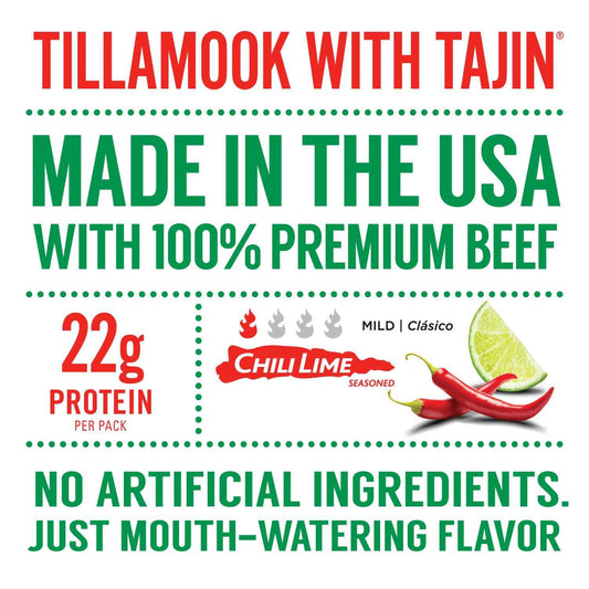 Tillamook Beef Jerky Tajin Chili Lime – Desk Friendly Low Carb Snack to Power Through Workdays, 2.2 oz Pouch