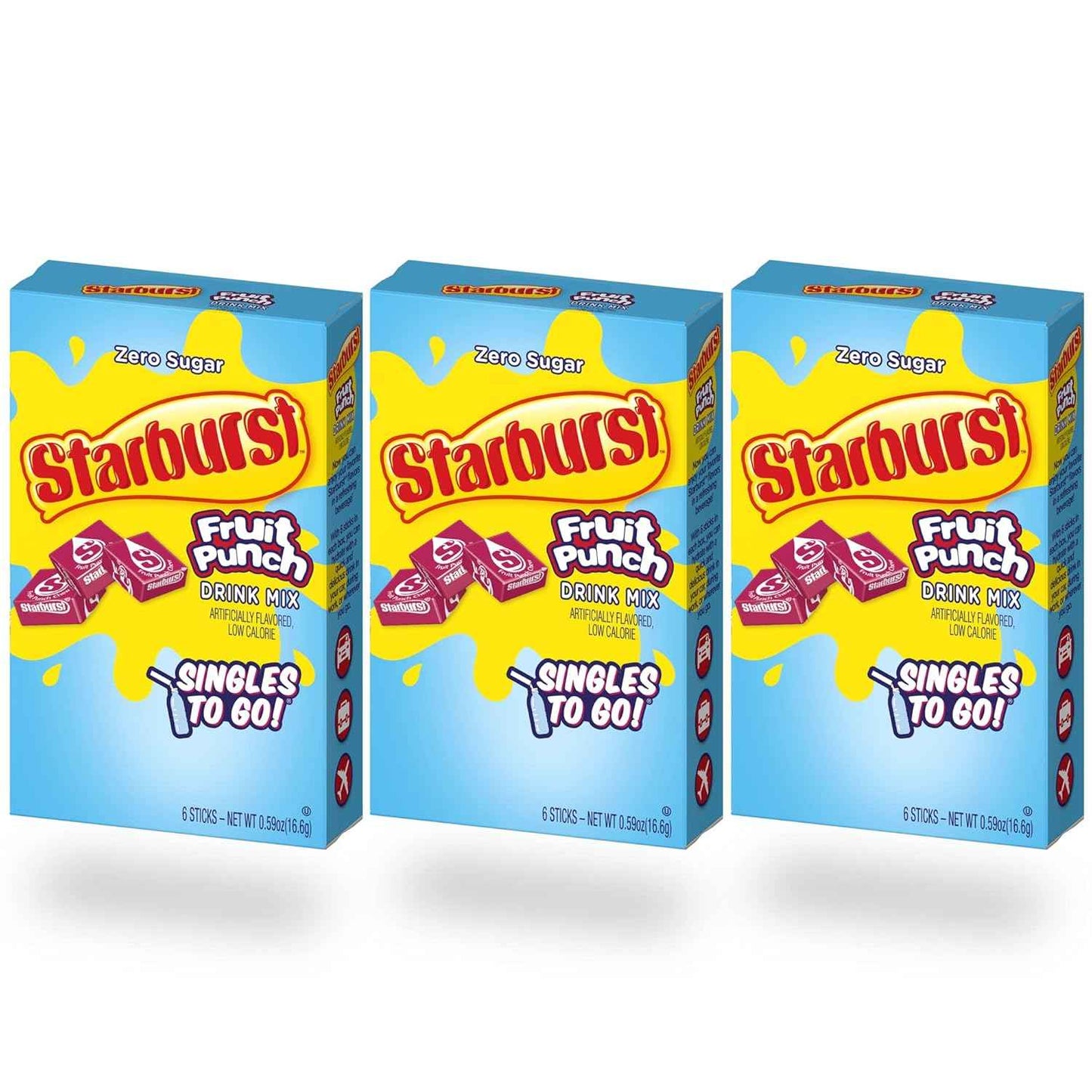 Starburst Singles To Go Powdered Drink Mix – Low-Calorie Hydration for Sugar-Conscious Adults, Single-Serve Flavored Water Sticks, 3 Pack