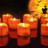 Homemory Flameless LED Tea Lights Orange Pack of 12 — Battery Operated Flicker Candles for Safer Halloween Pumpkins and Mantels