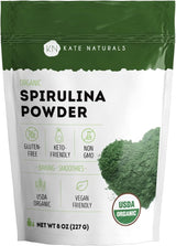 Kate Naturals Organic Spirulina Powder – Quick Nutrient Boost for Busy Workday Fuel, 8 oz USDA Certified
