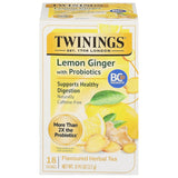 Twinings Superblends Probiotics+ Lemon & Ginger Herbal Tea – Caffeine-Free Afternoon Focus Brew for the Home Office, 18 Teabags