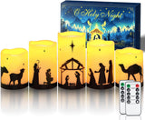 Homemory Flameless Nativity Pillar Candles - Child and Pet Safe LED Christmas Decor with Auto-Off Timer, 5 Pack