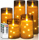 Homemory Flameless LED Candles with Star String Lights – Child and Pet Safe Nightlight Set, Ivory Battery Operated 5 Pack